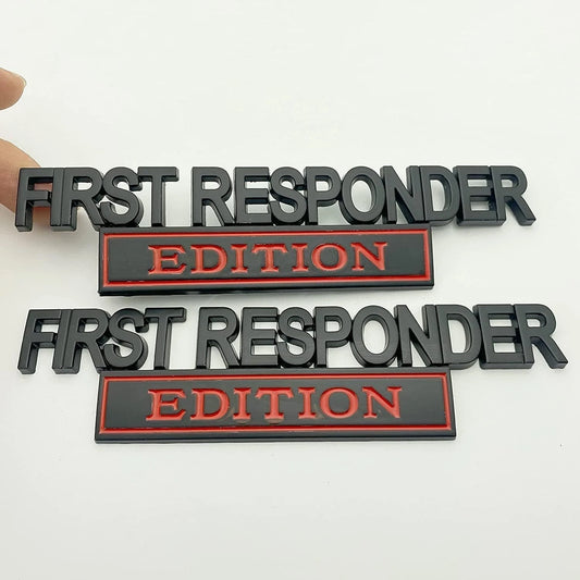 2Pc First FResponder Edition Car Emblems 3D Raised Badge Letters Metal Black Red