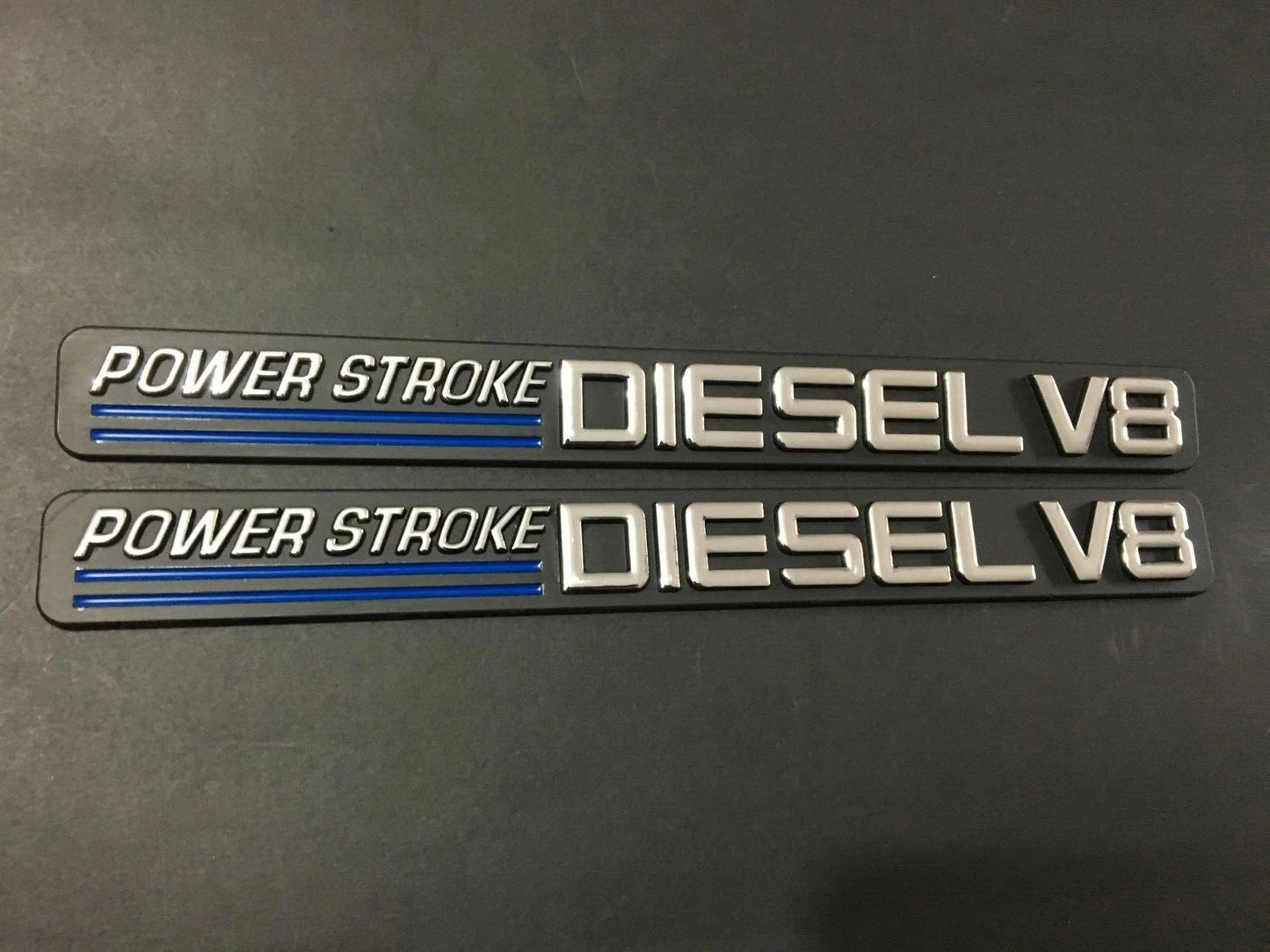 2Pc Chrome Blue Front Door Turbo Diesel V8 Emblem FIT F-Trucks Powerstroke