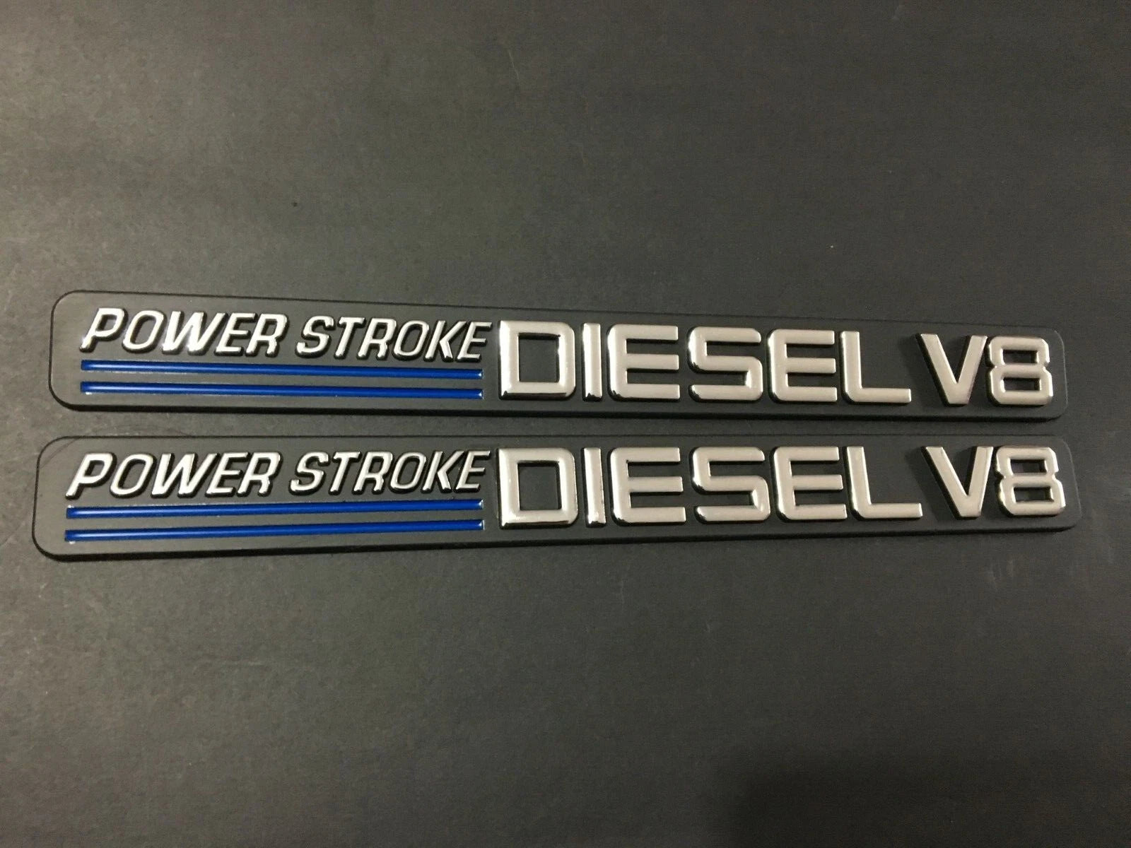2Pc Chrome Blue Front Door Turbo Diesel V8 Emblem FIT F-Trucks Powerstroke