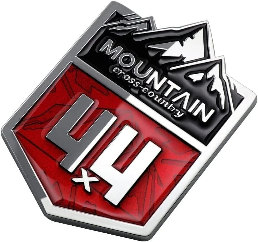 1Pc 4x4 Mountain Cross Country Emblem for Off-Road Vehicle (Silver Red)