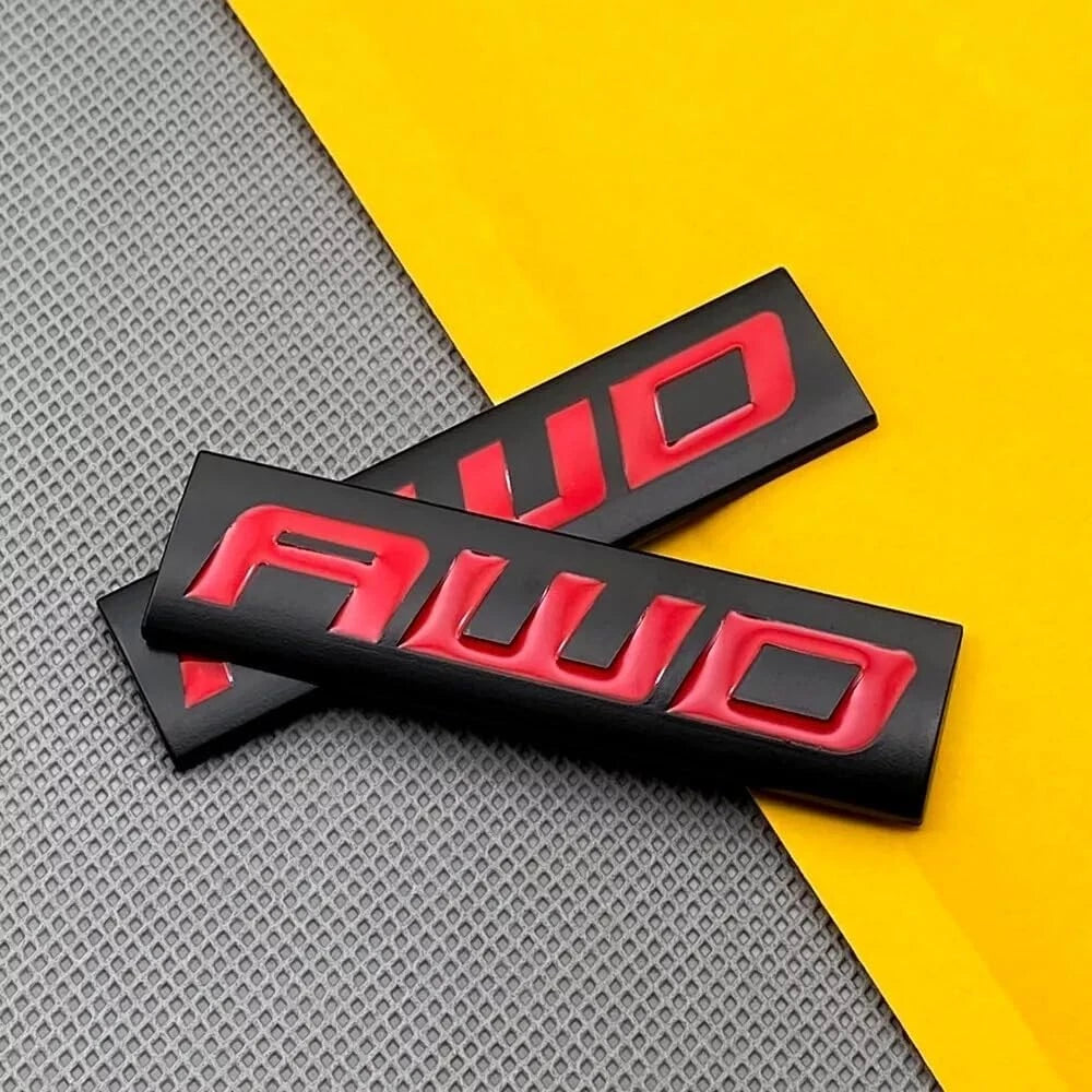 2pcs Metal AWD Emblem All Wheel Drive Badge Car Trunk Lid Sport (Black Red)