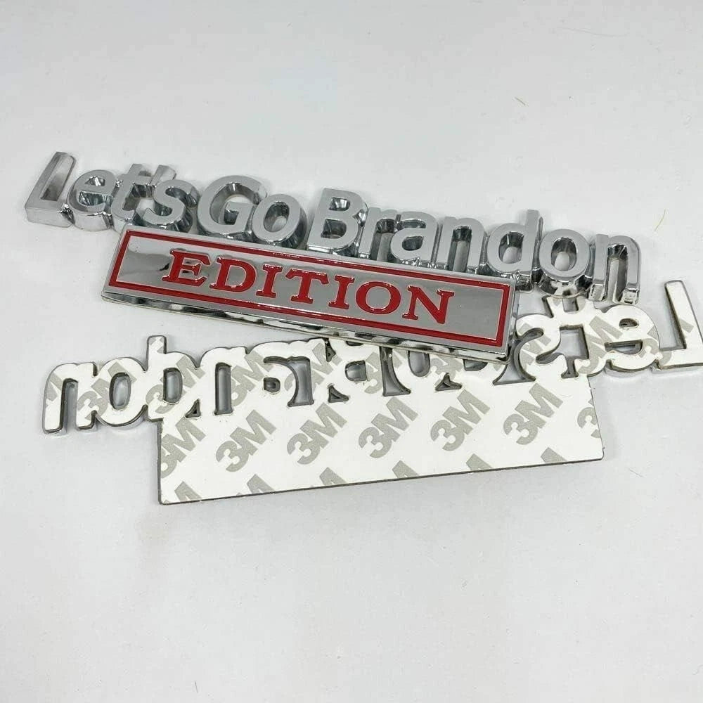 2PCS Let's Go Brandon Edition Emblem 3D Letters Badge Truck Adhesive Silver Red