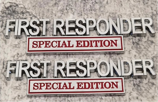 2Pc First FResponder Edition Car Emblems Raised Badge Letters Metal Silver Red