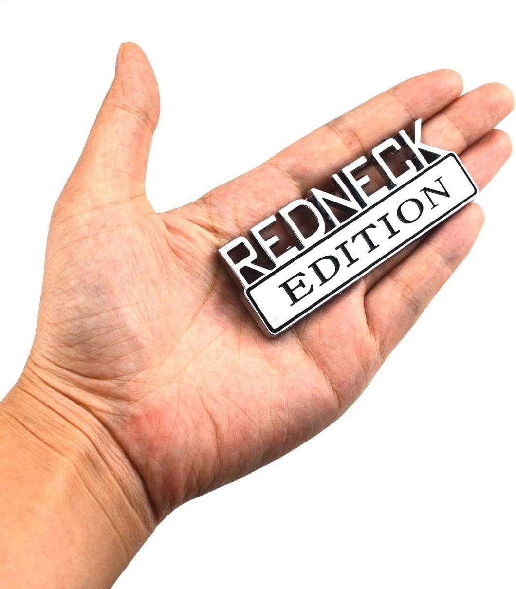 2 PACK REDNECK EDITION EXTERIOR EMBLEM CAR TRUCK BOAT DECAL (Chrome/Black)