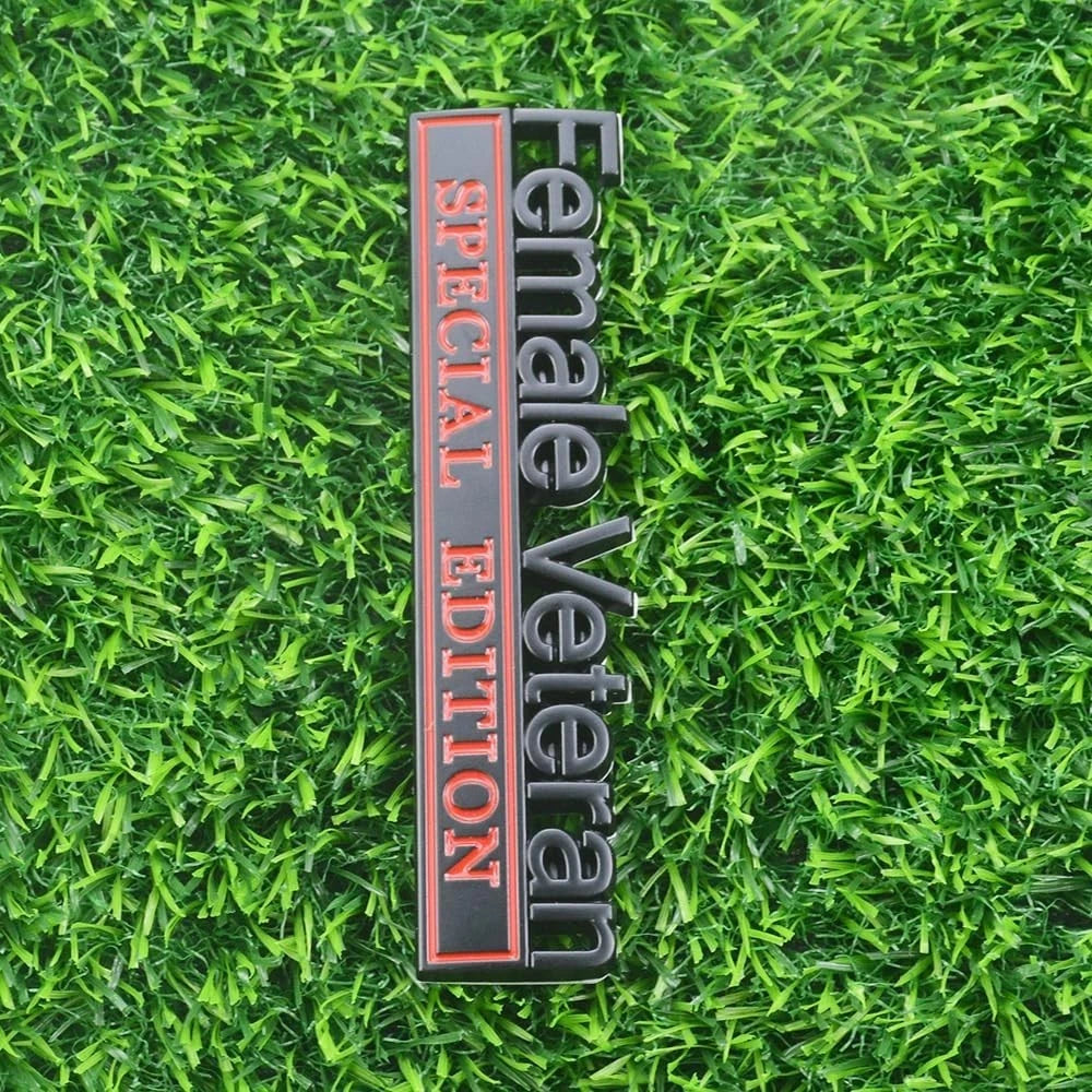 2 Pcs Female Veteran Special Edition Emblems 3D Metal Letters (Black Red)