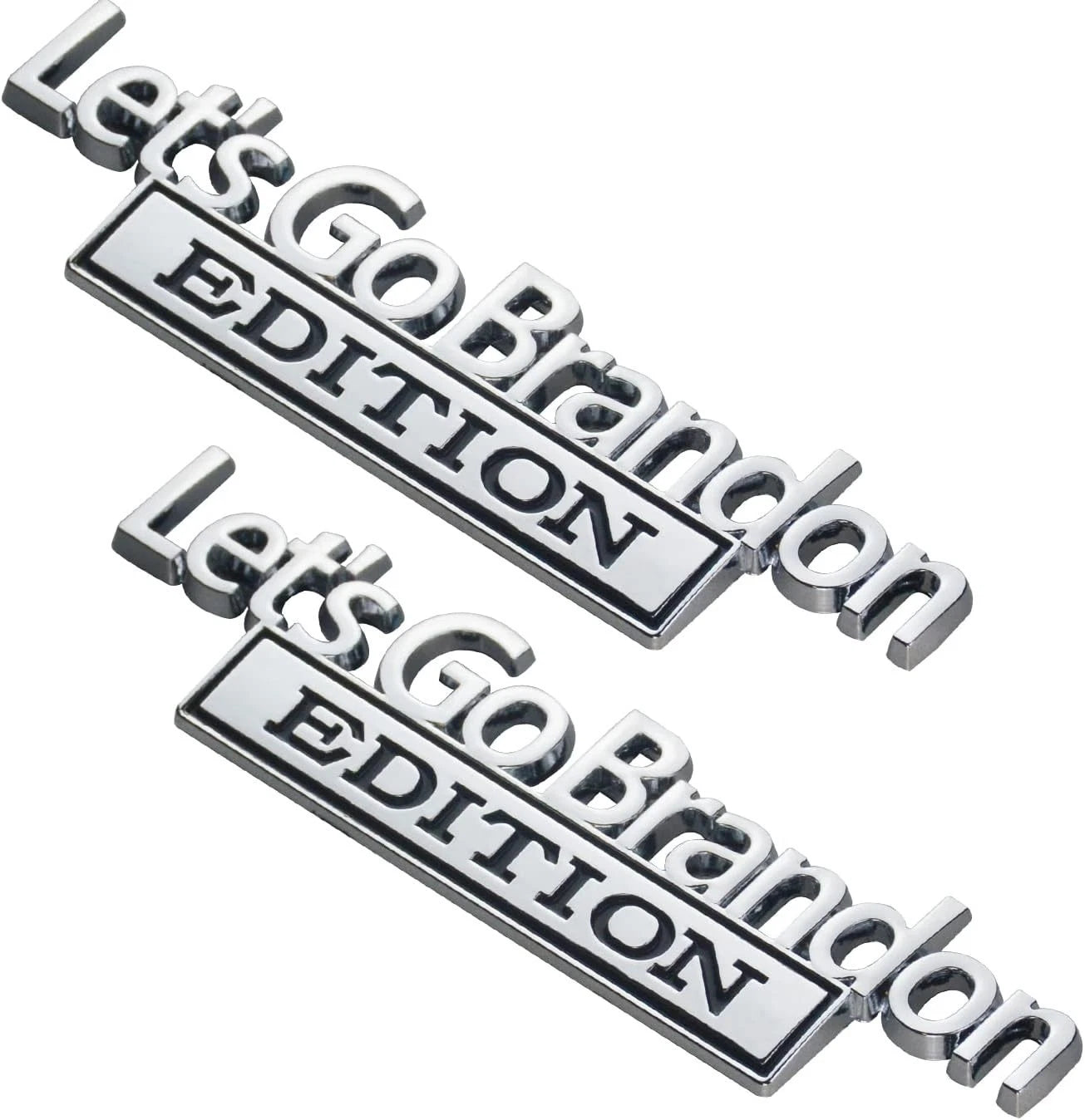 2PCS Let's Go Brandon Edition Emblem Letters Badge Truck Adhesive Chrome BlacK