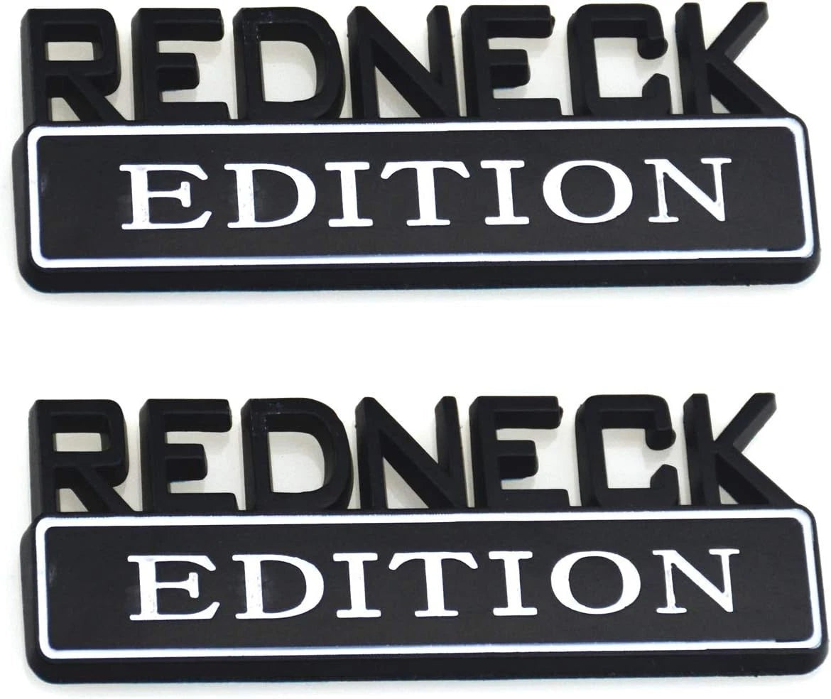 2 PACK REDNECK EDITION EXTERIOR EMBLEM CAR TRUCK BOAT DECAL (Black/White)