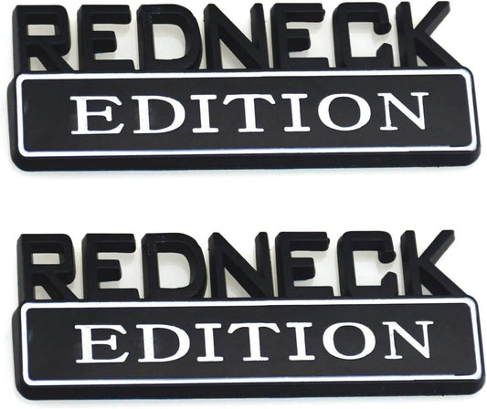 2 PACK REDNECK EDITION EXTERIOR EMBLEM CAR TRUCK BOAT DECAL (Black/White)