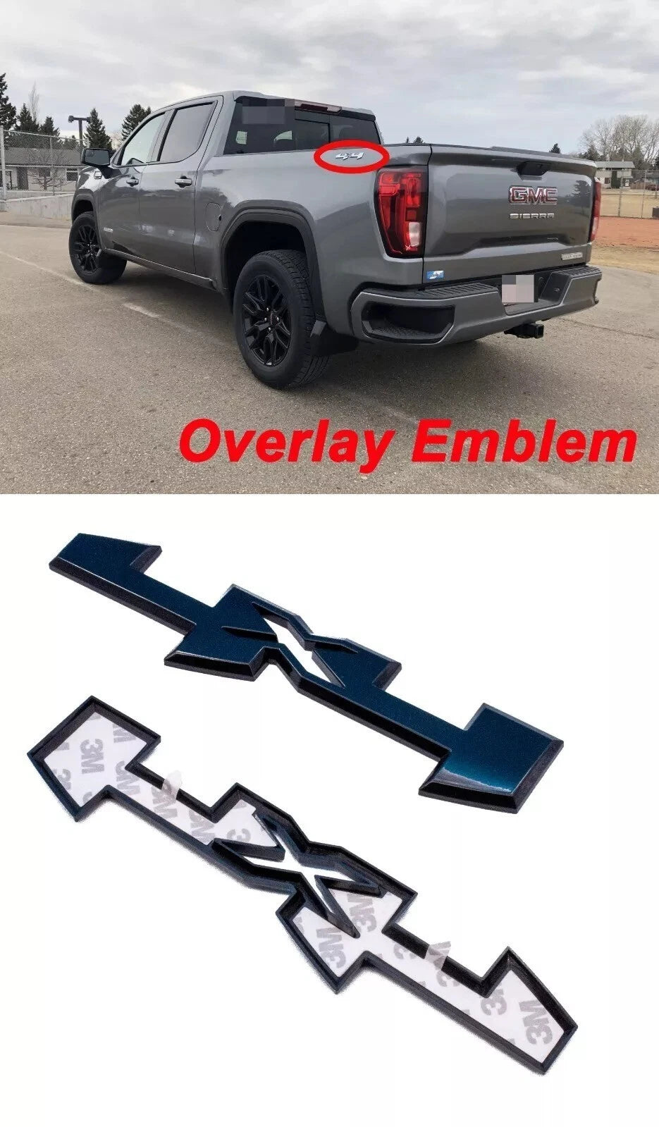 2PC 4X4 Overlay Emblems Fit for 19-24 Sierra 1500 2500HD 3500HD Gloss Black