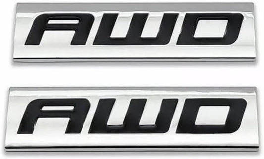 2pcs Metal AWD Emblem All Wheel Drive Badge Car Trunk Lid Sport (Silver Black)