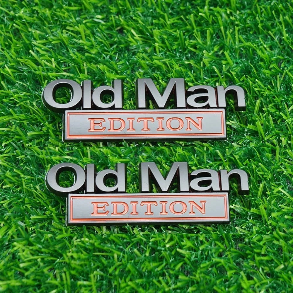 2pc Old Man Edition 3D Metal Emblem Fender Rear Tailgate Bumper (Black Red)