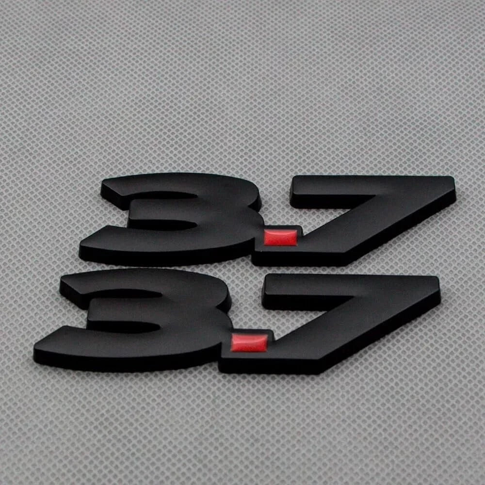 2Pcs Metal 3.7L V6 Emblem 3D Badge Car Trunk Side Rear Lid 3.7 Logo (Black Red)