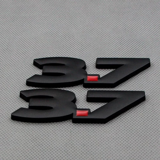 2Pcs Metal 3.7L V6 Emblem 3D Badge Car Trunk Side Rear Lid 3.7 Logo (Black Red)