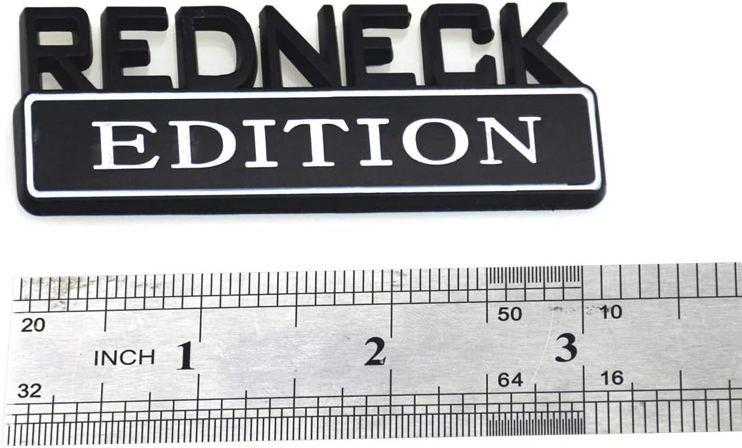 2 PACK REDNECK EDITION EXTERIOR EMBLEM CAR TRUCK BOAT DECAL (Black/White)