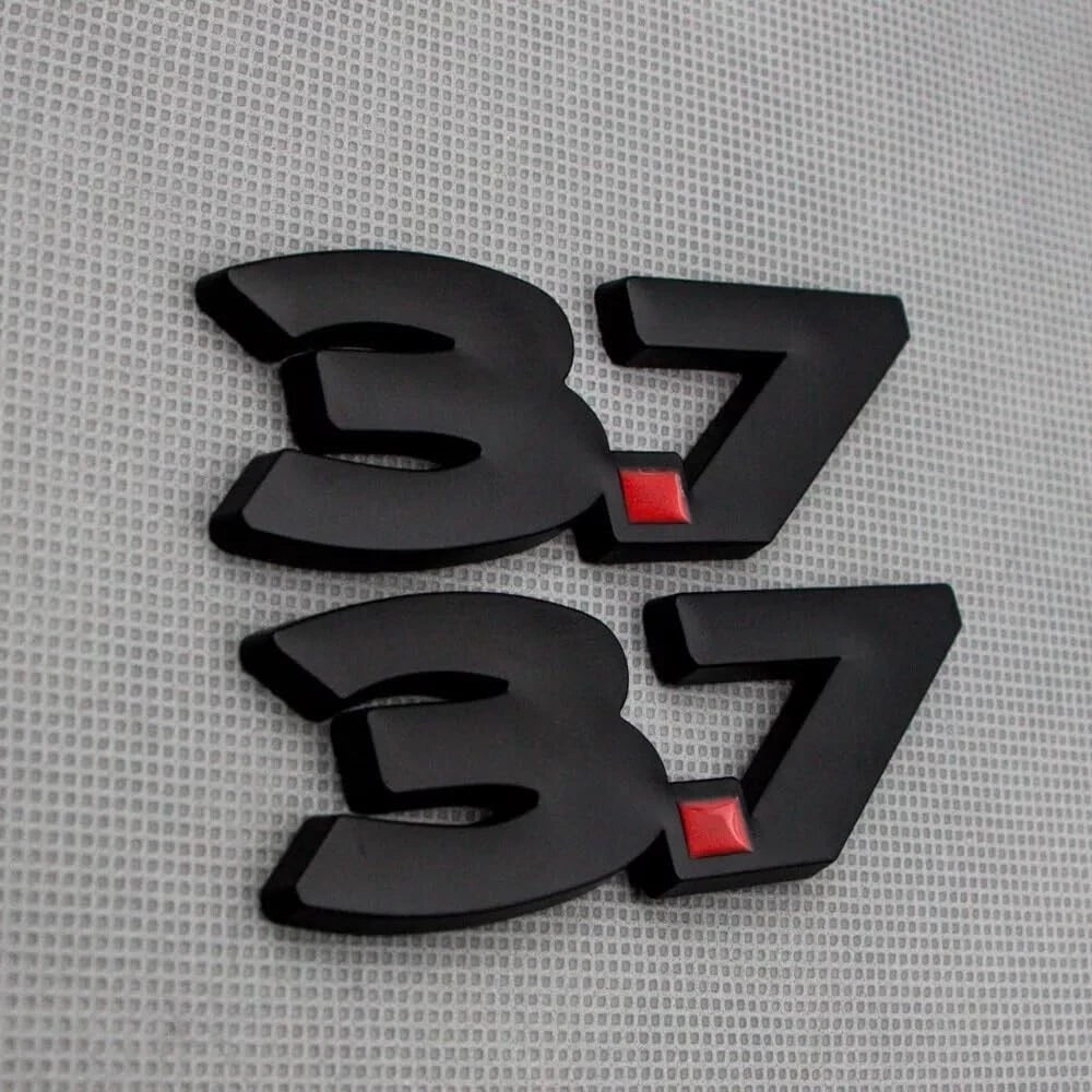 2Pcs Metal 3.7L V6 Emblem 3D Badge Car Trunk Side Rear Lid 3.7 Logo (Black Red)