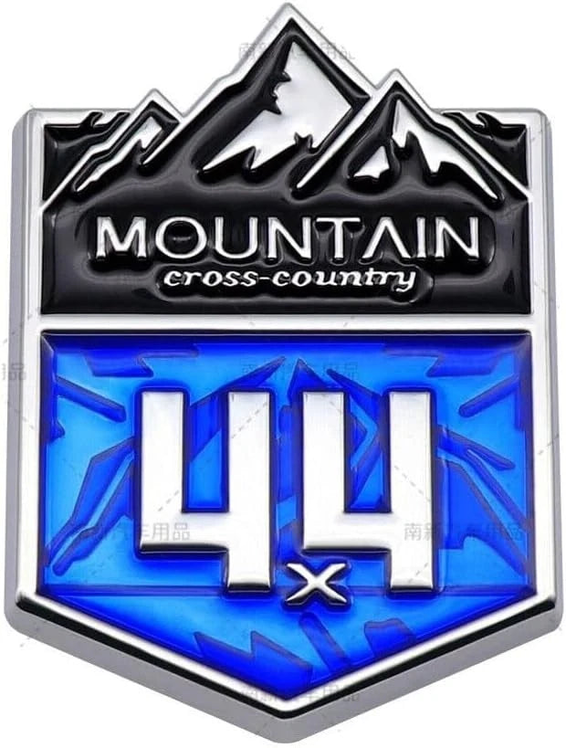 1Pc 4x4 Mountain Cross Country Emblem for Off-Road Vehicle (Silver Blue)