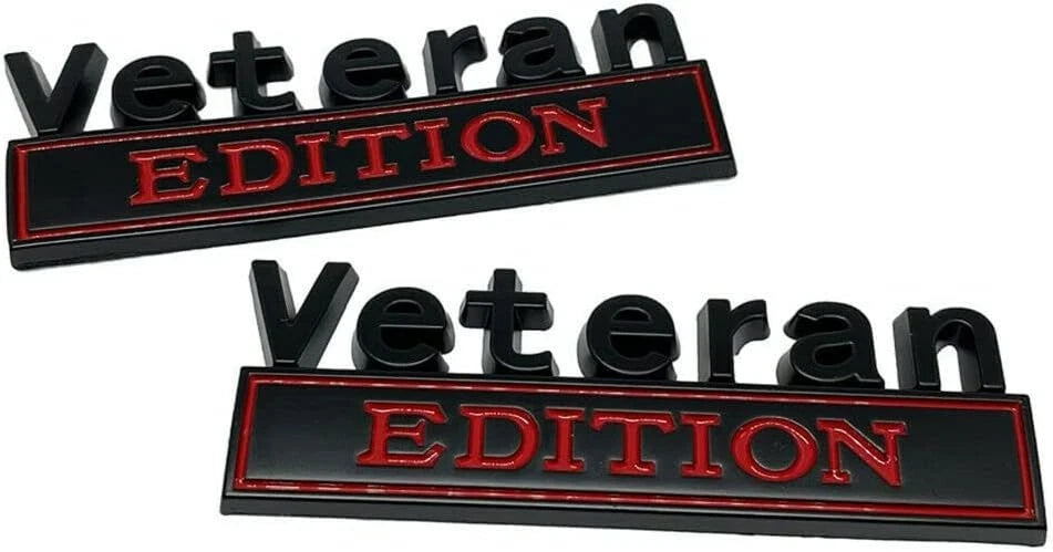 2PCS Veteran Edition Car Decal Emblem 3D Letters Badge Truck Adhesive Black Red