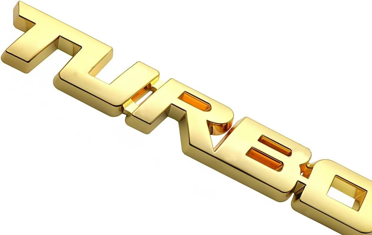 2Pcs Metal Turbo Front Hood Side Body 3D Emblem Badge for Universal Cars (Gold)