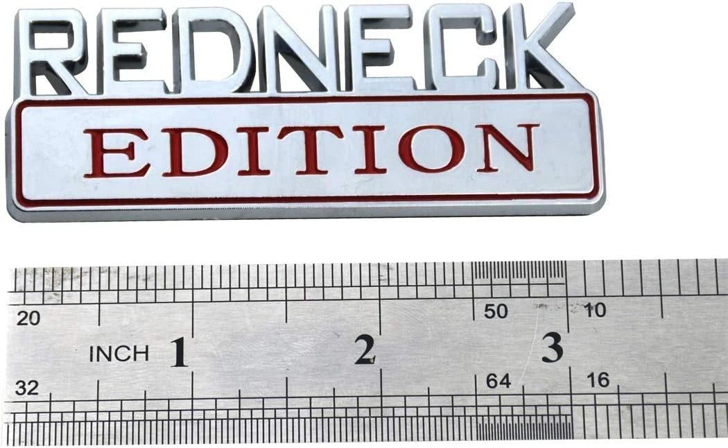 2 PACK REDNECK EDITION EXTERIOR EMBLEM CAR TRUCK BOAT DECAL (Chrome/Red)