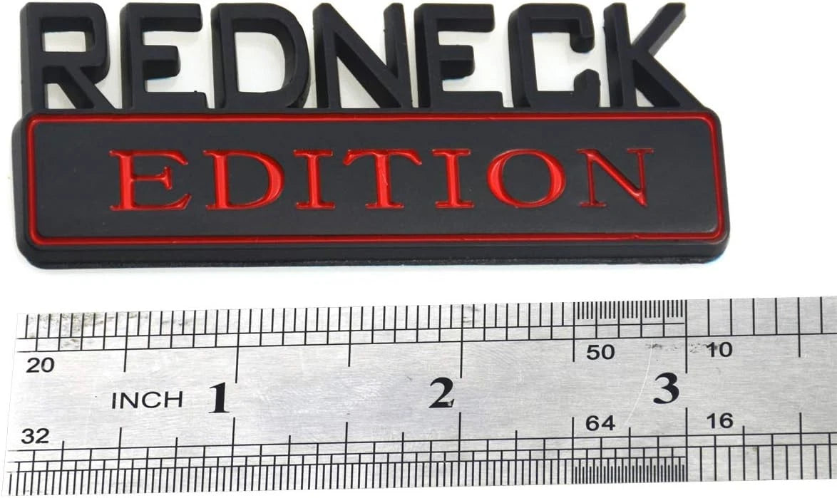 2 PACK REDNECK EDITION EXTERIOR EMBLEM CAR TRUCK BOAT DECAL (Black/Red)