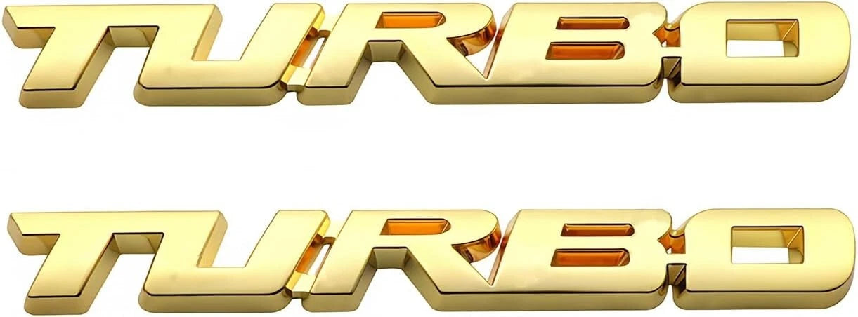 2Pcs Metal Turbo Front Hood Side Body 3D Emblem Badge for Universal Cars (Gold)