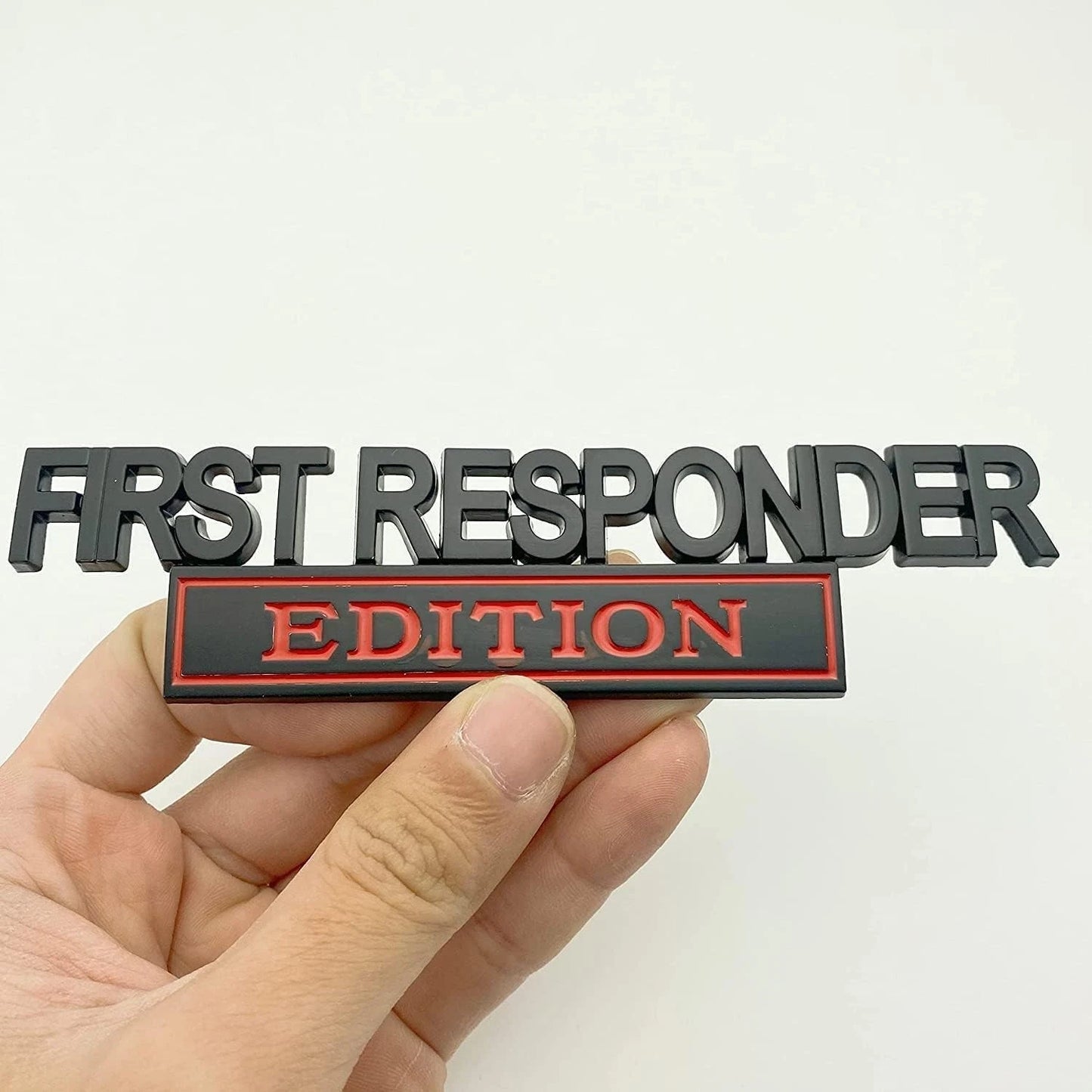 2Pc First FResponder Edition Car Emblems 3D Raised Badge Letters Metal Black Red