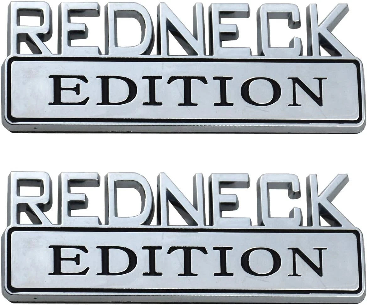 2 PACK REDNECK EDITION EXTERIOR EMBLEM CAR TRUCK BOAT DECAL (Chrome/Black)
