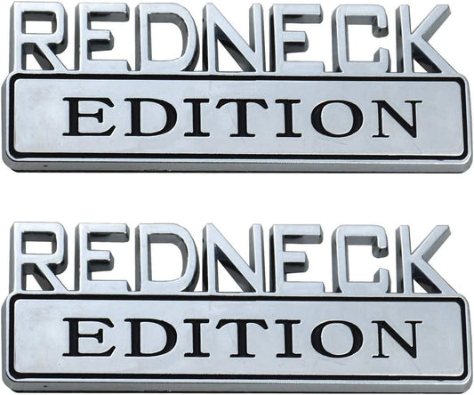 2 PACK REDNECK EDITION EXTERIOR EMBLEM CAR TRUCK BOAT DECAL (Chrome/Black)