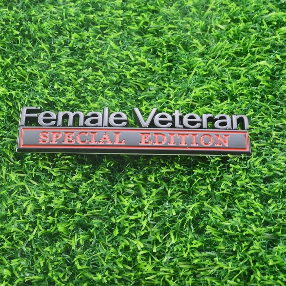 2 Pcs Female Veteran Special Edition Emblems 3D Metal Letters (Black Red)