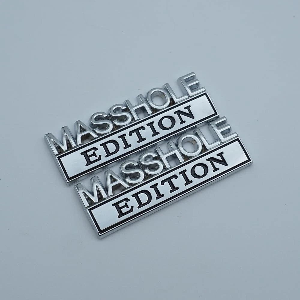 2pcs Metal MASSHOLE Edition Side Rear Front Hood Trunk Emblem 3D Silver Black