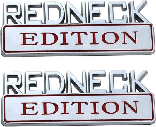 2 PACK REDNECK EDITION EXTERIOR EMBLEM CAR TRUCK BOAT DECAL (Chrome/Red)
