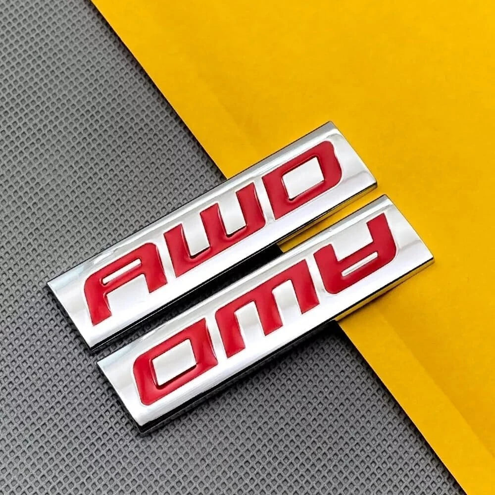 2pcs Metal AWD Emblem All Wheel Drive Badge Car Trunk Lid Sport (Silver Red)