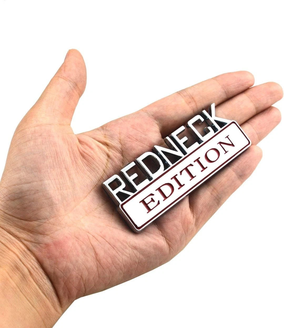 2 PACK REDNECK EDITION EXTERIOR EMBLEM CAR TRUCK BOAT DECAL (Chrome/Red)