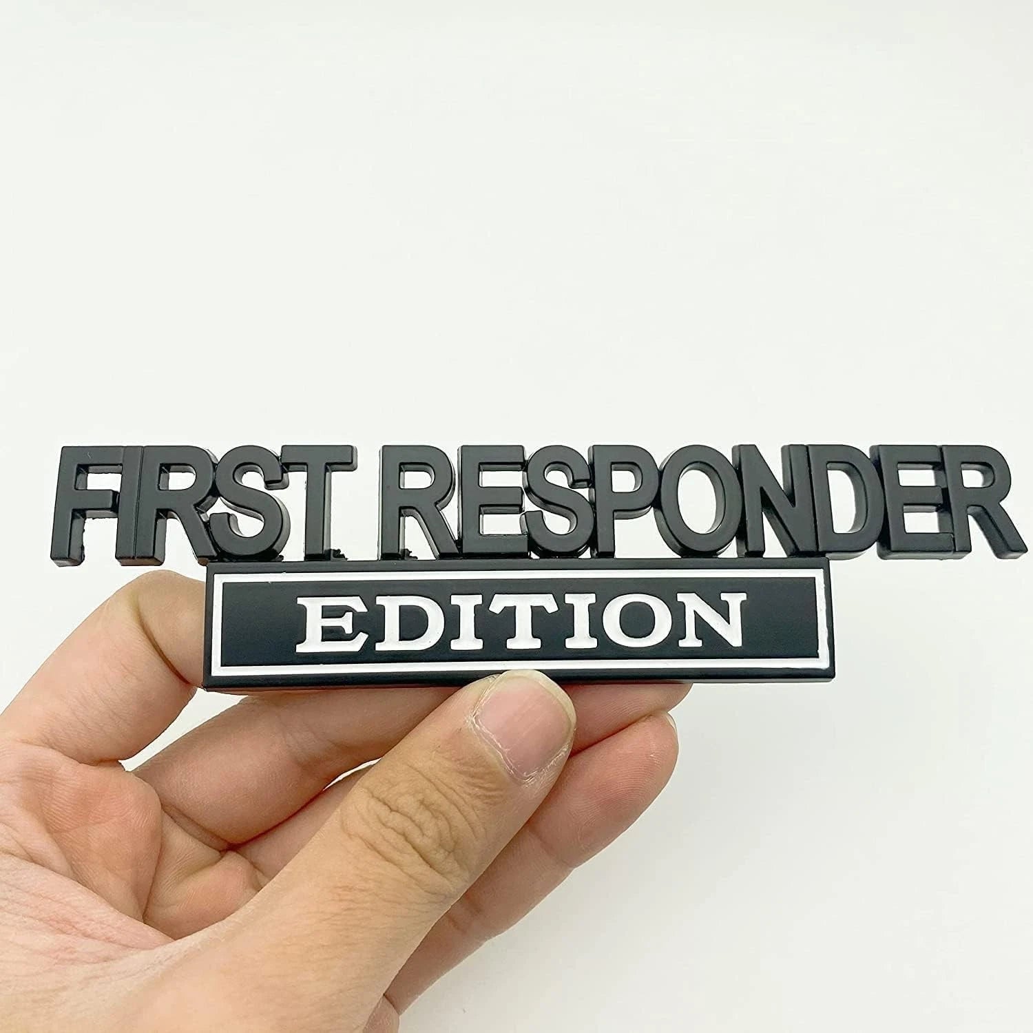 2Pc First FResponder Edition Car Emblems Raised Badge Letters Metal Black White