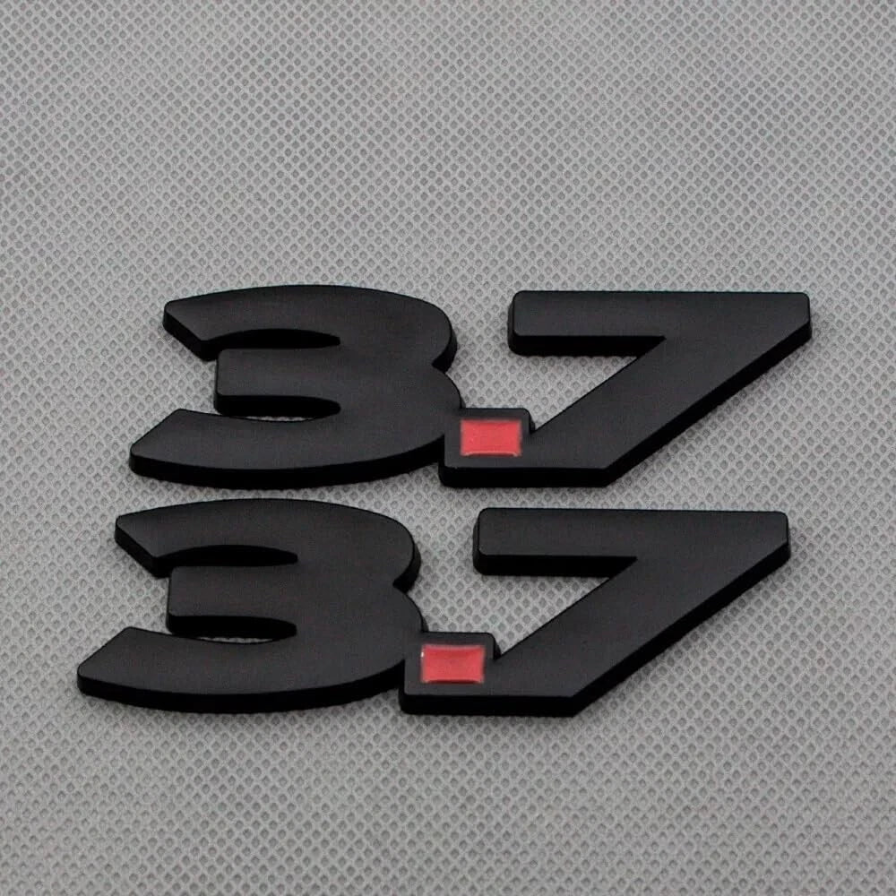 2Pcs Metal 3.7L V6 Emblem 3D Badge Car Trunk Side Rear Lid 3.7 Logo (Black Red)