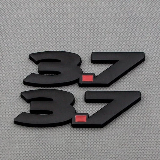 2Pcs Metal 3.7L V6 Emblem 3D Badge Car Trunk Side Rear Lid 3.7 Logo (Black Red)
