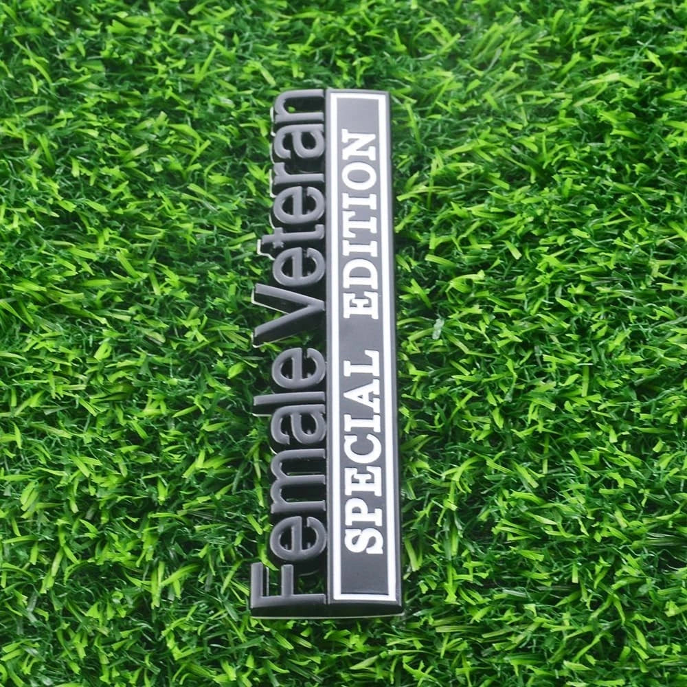 2 Pcs Female Veteran Special Edition Emblems 3D Metal Letters (Black White)