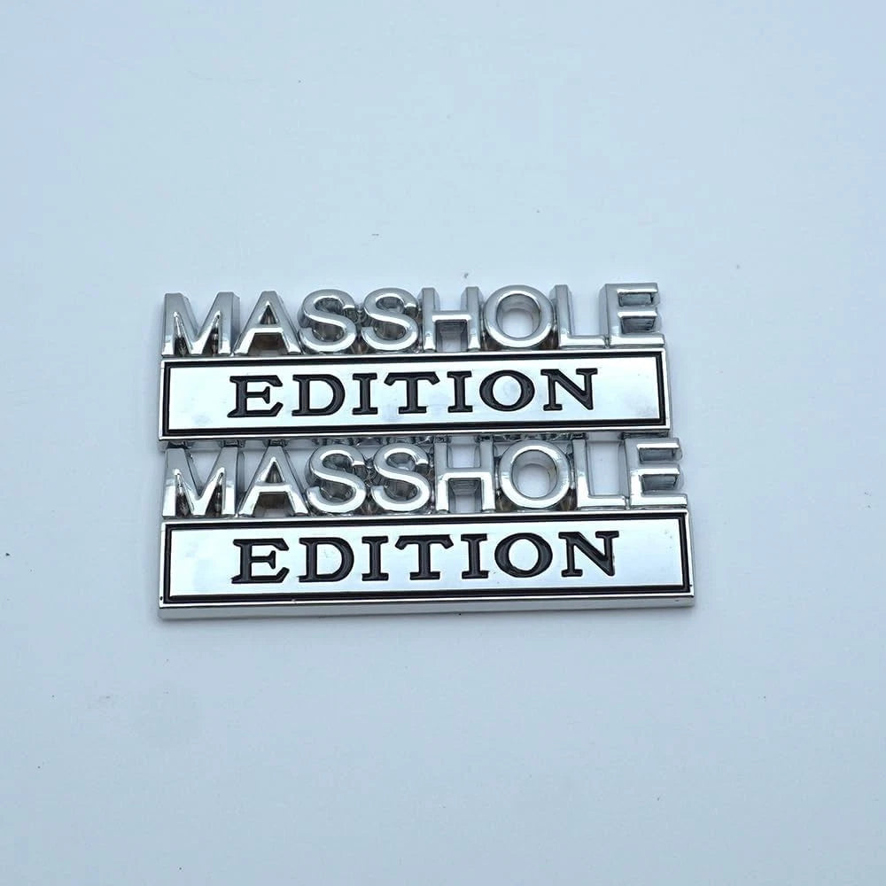 2pcs Metal MASSHOLE Edition Side Rear Front Hood Trunk Emblem 3D Silver Black