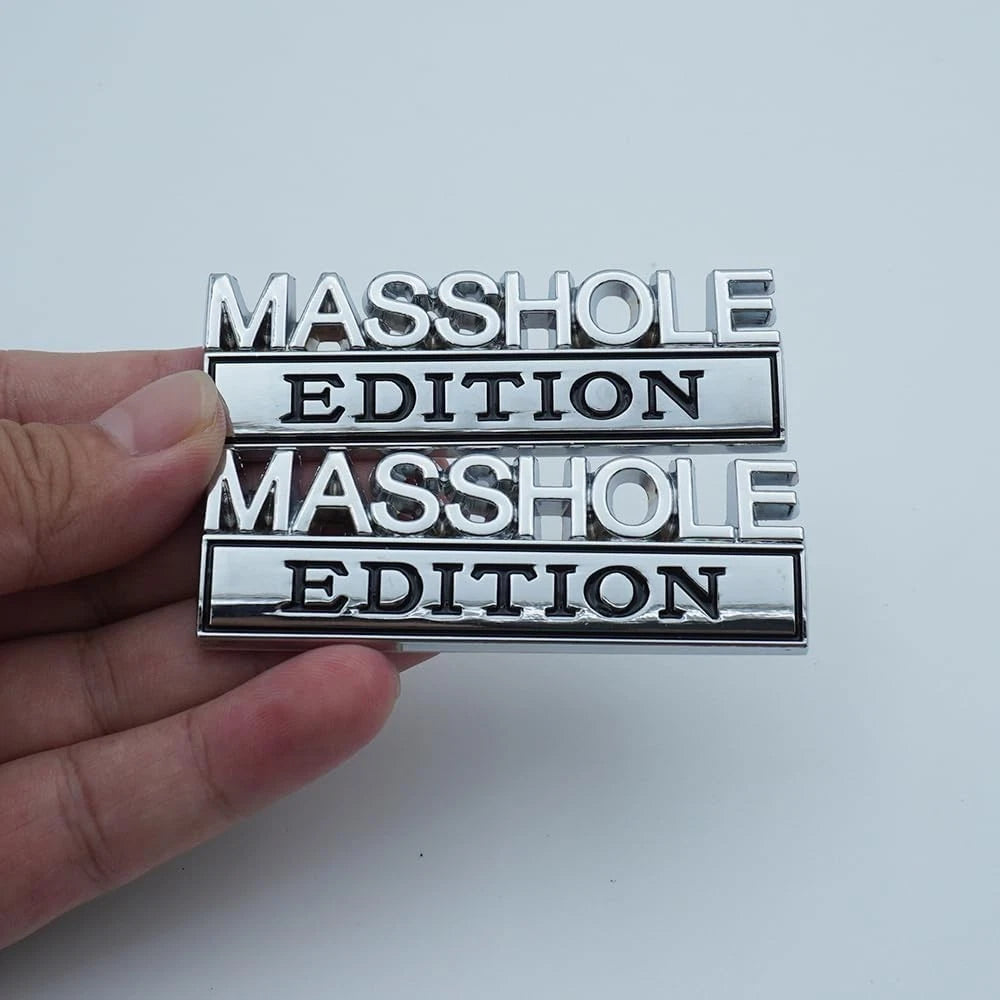 2pcs Metal MASSHOLE Edition Side Rear Front Hood Trunk Emblem 3D Silver Black