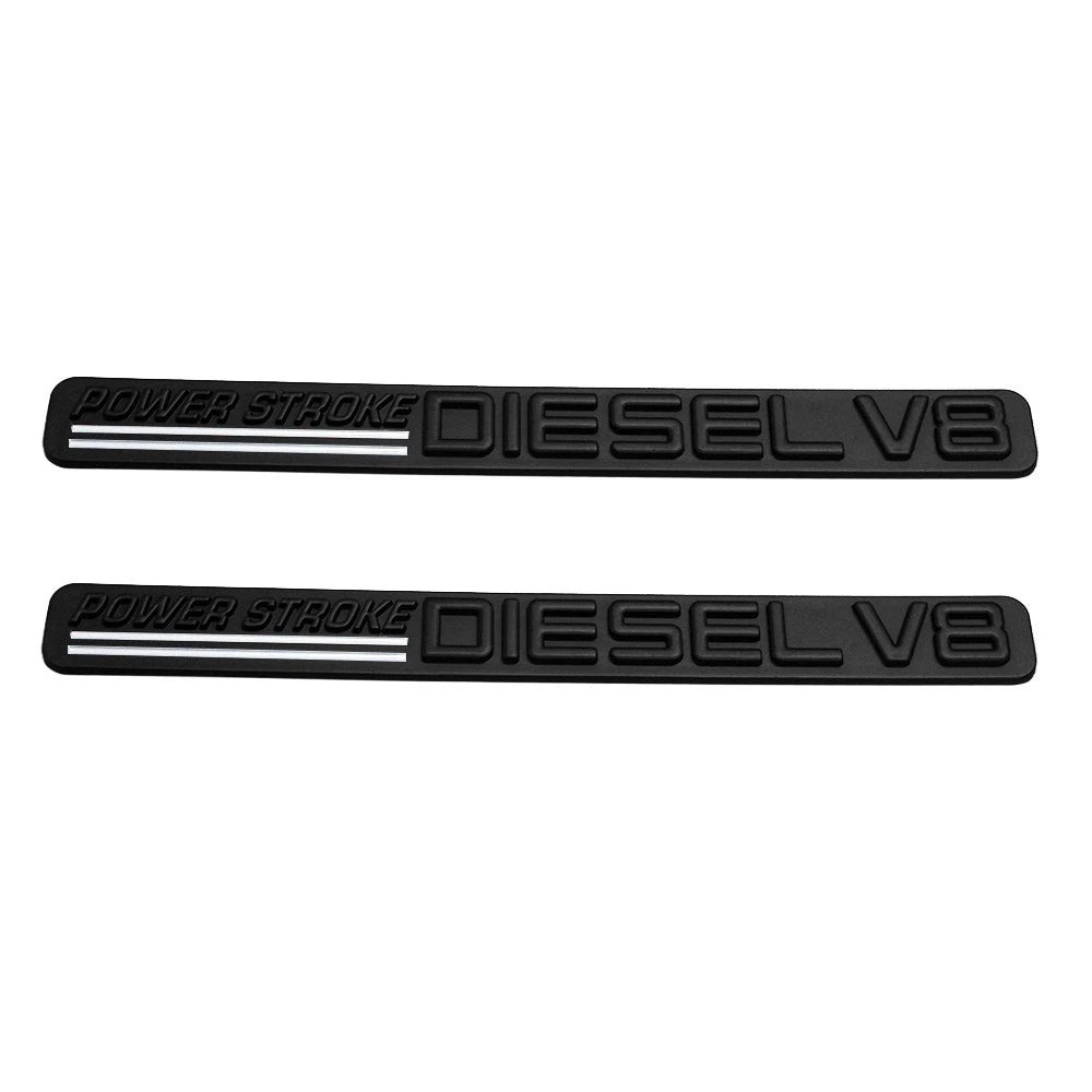 2Pc Black White Front Door Turbo Diesel V8 Emblem FIT F-Trucks Powerstroke