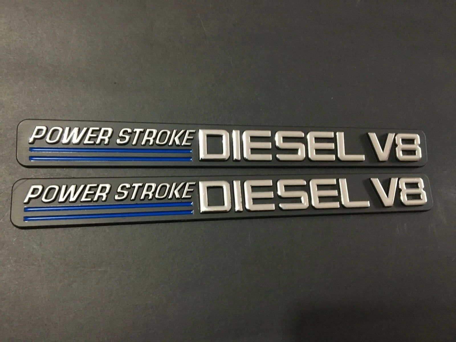 2Pc Chrome Blue Front Door Turbo Diesel V8 Emblem FIT F-Trucks Powerstroke