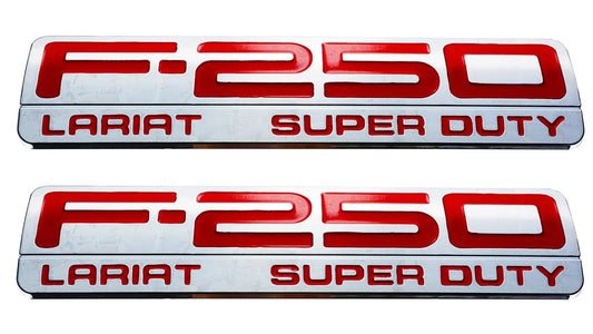 Fit for F250 Lariat 2005-2007 Super Duty Emblem 3D Badge RED CHROME 2pc