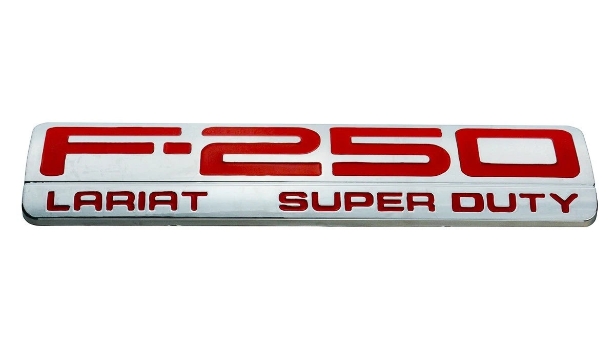 Fit for F250 Lariat 2005-2007 Super Duty Emblem 3D Badge RED CHROME 2pc