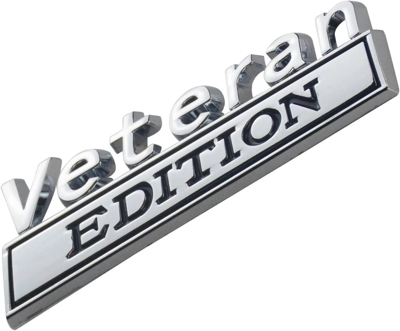 2PCS Veteran Edition Car Emblem 3D Letters Badge Truck Adhesive Silver Black