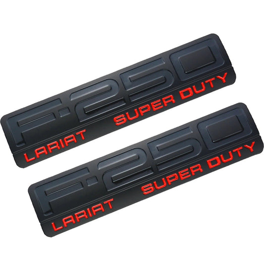 Fit for F250 Lariat 2005-2007 Super-Duty Emblems 3D Badges BLACK Red 2Pc