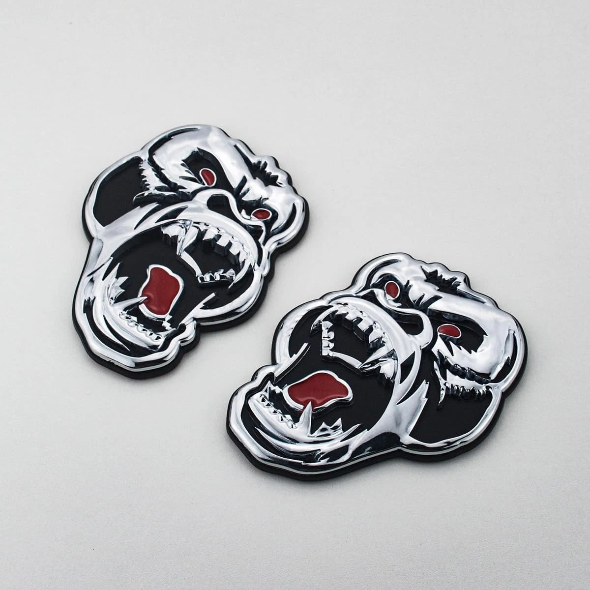 2 Pcs Metal ngry Gorilla Ape Angry Side Rear Emblems 3D Badge Car (Silver Black)