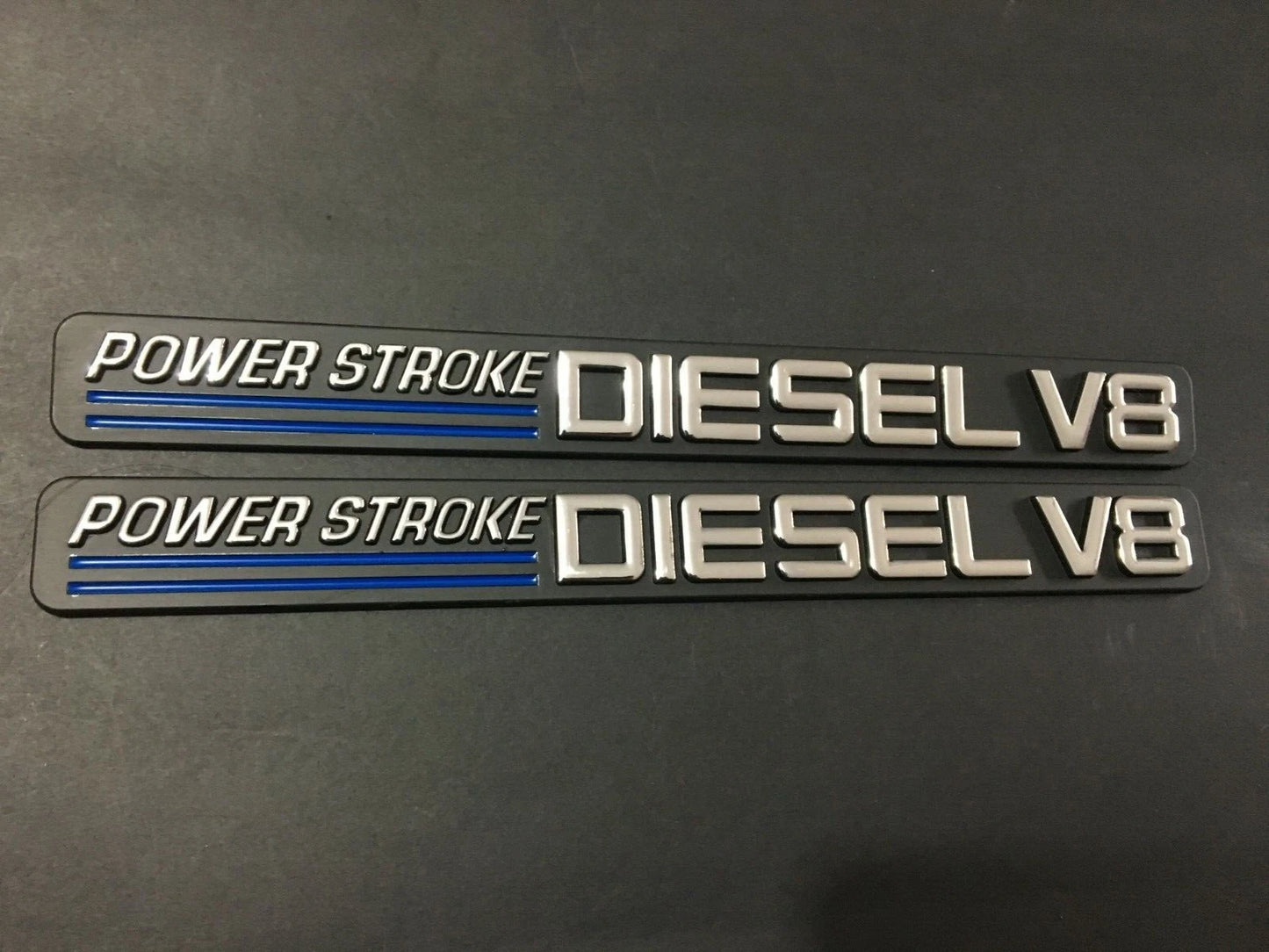 2Pc Chrome Blue Front Door Turbo Diesel V8 Emblem FIT F-Trucks Powerstroke