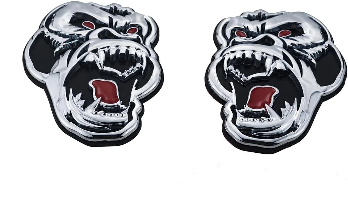 2 Pcs Metal ngry Gorilla Ape Angry Side Rear Emblems 3D Badge Car (Silver Black)