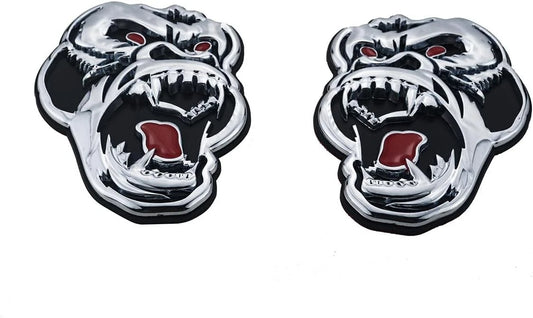 2 Pcs Metal ngry Gorilla Ape Angry Side Rear Emblems 3D Badge Car (Silver Black)