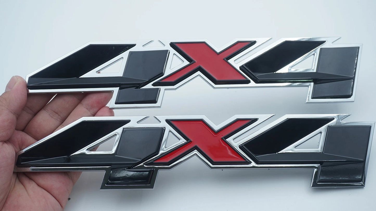 2PC 4X4 Emblems Fit for 2007-2023 Silverado Sierra Red Black Chrome